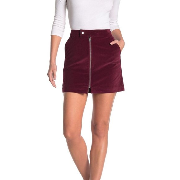 Theory Corduroy Burgundy Front Zip Mini Skirt - Picture 4 of 4